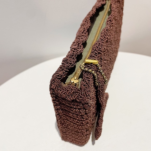 Vintage 40s Brown Corde Box Shaped Clutch w/Key Chain and Large Circular Tassel - Picture 12 of 13